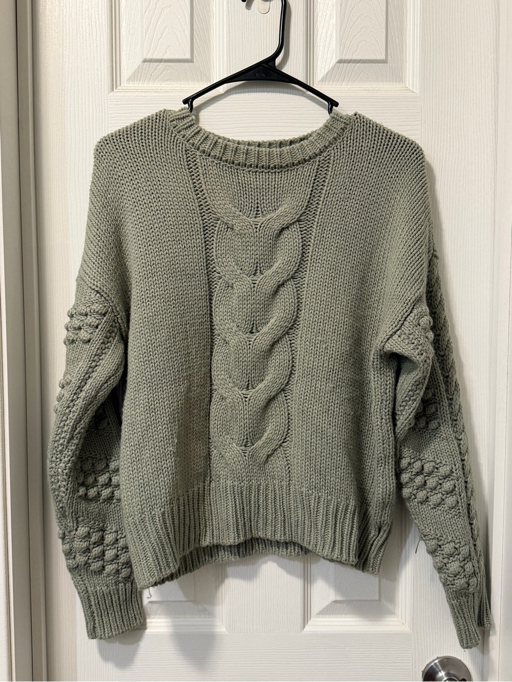 moon & madison Sage Green Cable Knit Crew Sweater